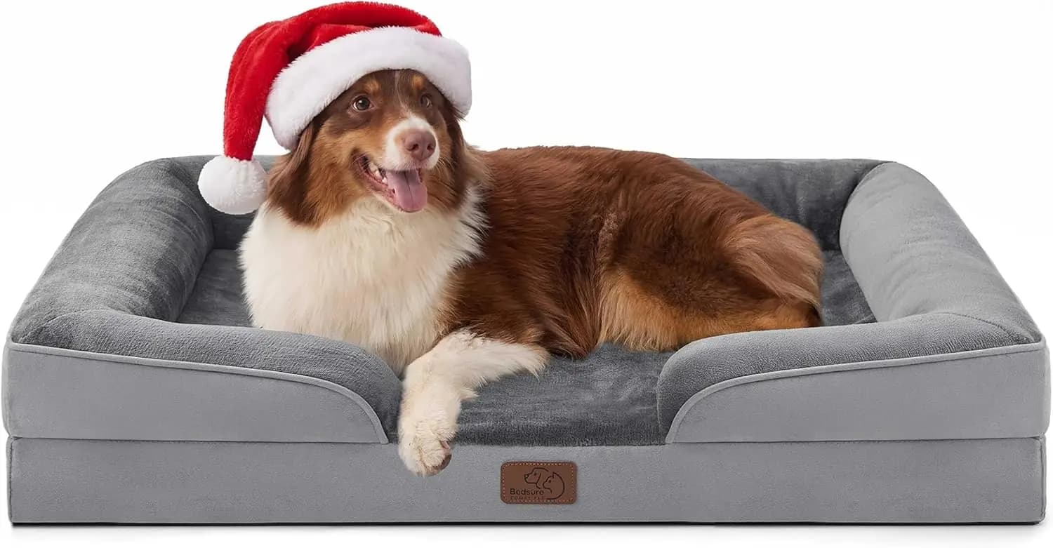 Large orthopedic dog bed with waterproof coating, washable sofa for pets for joint support and comfort, non-slip bottom, 35" grey