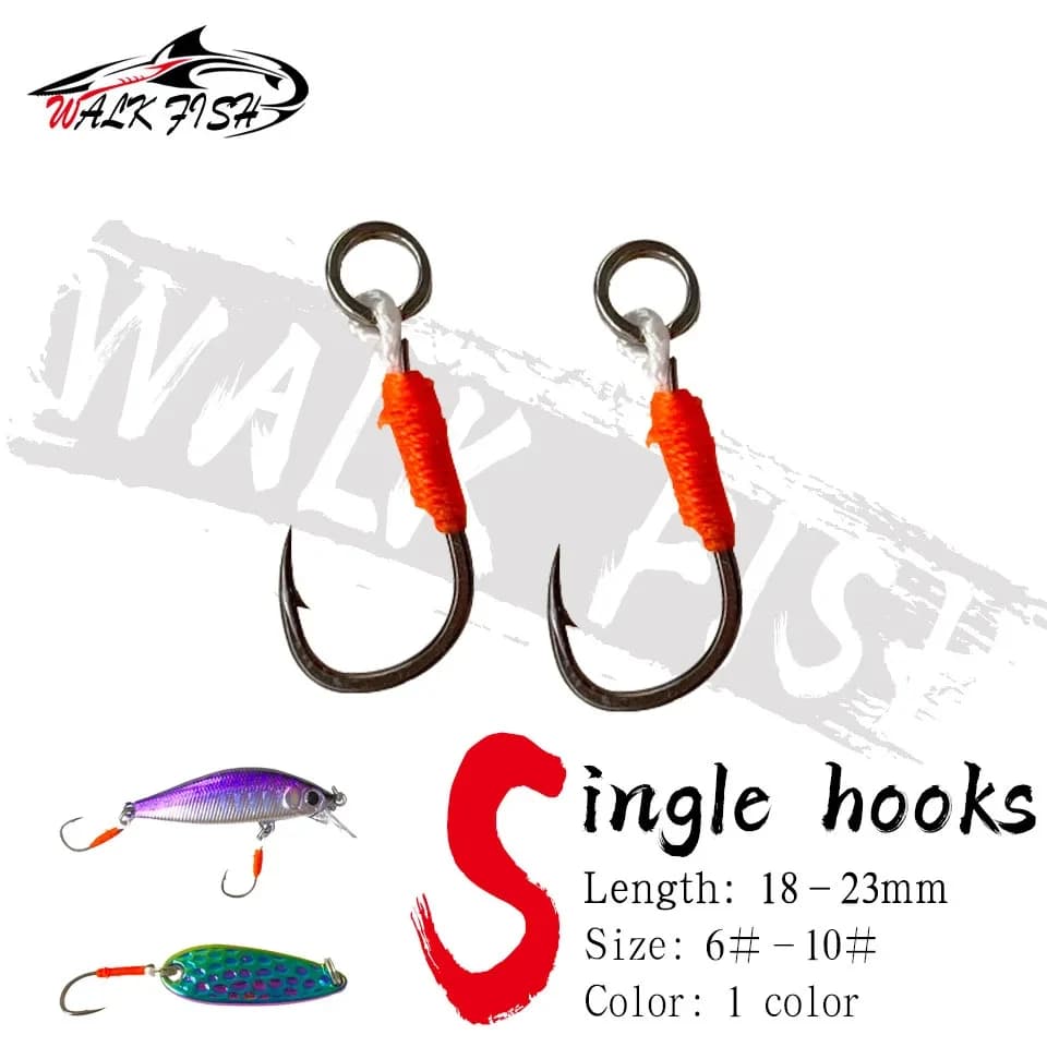WALK FISH 10 Pezzi/Lotto Ami da Pesca Singoli per Jig, Ami per Hardbait, Ami con Ardiglione, in Acciaio ad Alto Tenore di Carbonio, per Jig da Lancio Fai-da-te, Ami Ausiliari