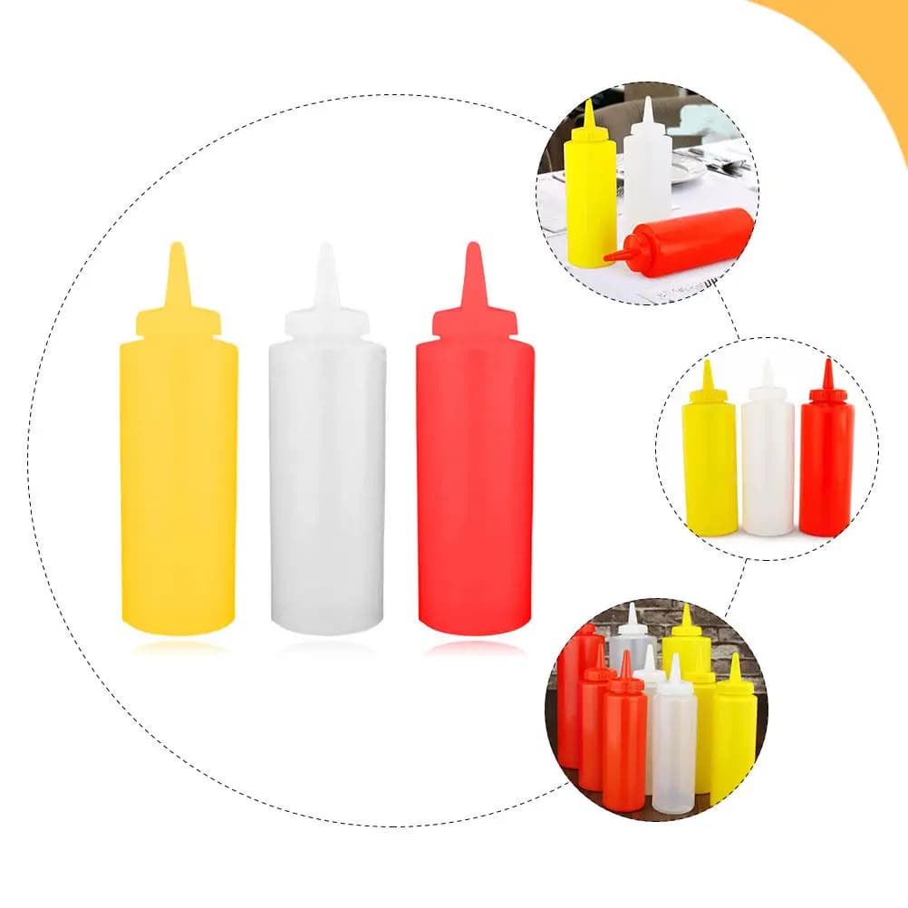 Set di 3 Flaconi Spremibili in PE per Alimenti, Dispenser per Ketchup, Senape e Condimenti, Contenitori per Salse e Condimenti per Insalata, Accessori da Cucina