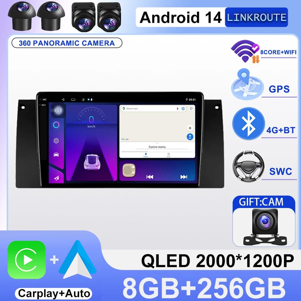 Android 14 Auto Radio Carplay WIFI 4G Auto Multimediale GPS 2din autoradio NO 2IDN Per BMW 5 E39 1995 - 2003 E53 X5 M5 2 din