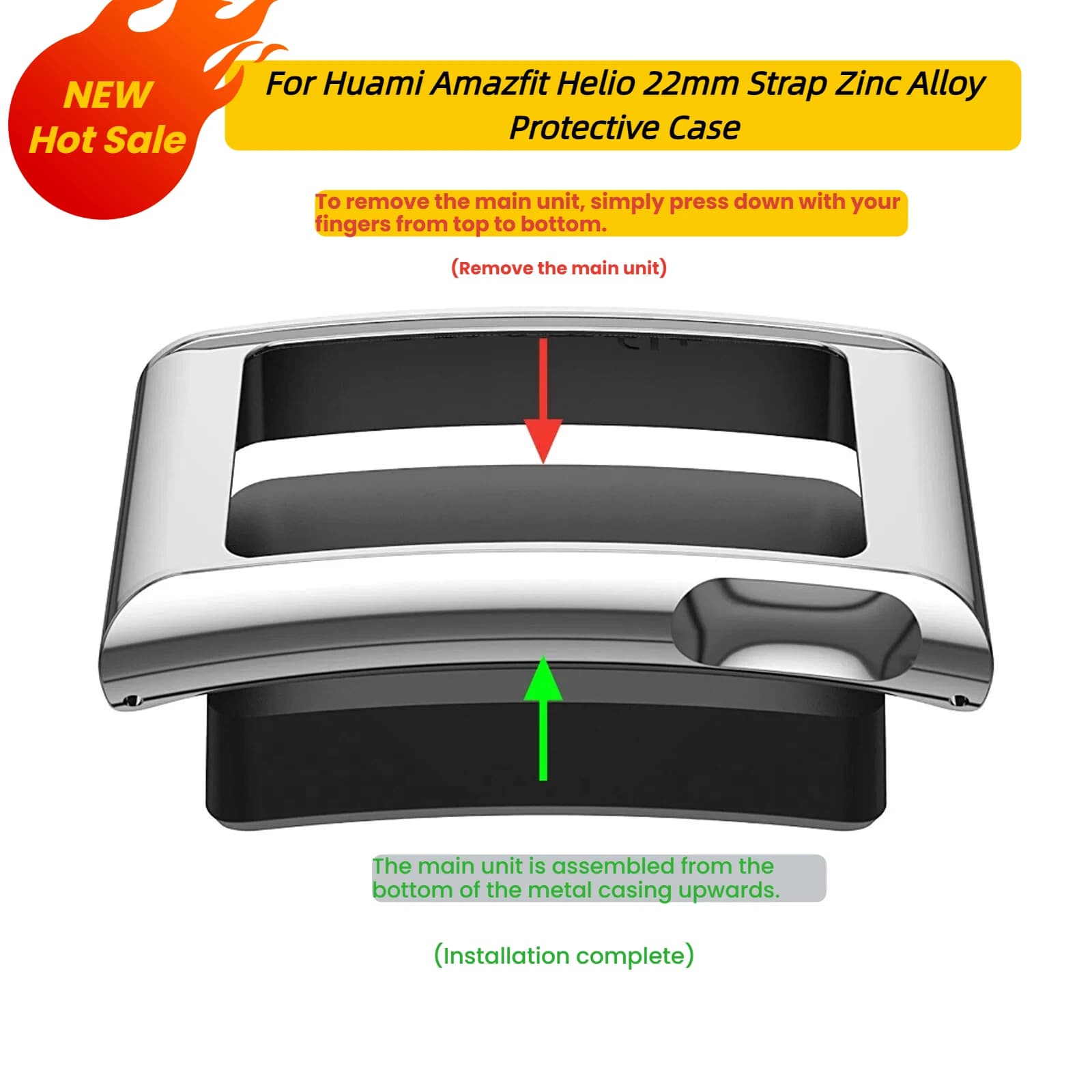 Custodia Protettiva Rigida Antiurto per Huami Amazfit Helio con Telaio in Metallo, Accessorio per Orologio, Compatibile con Cinturini da 22mm