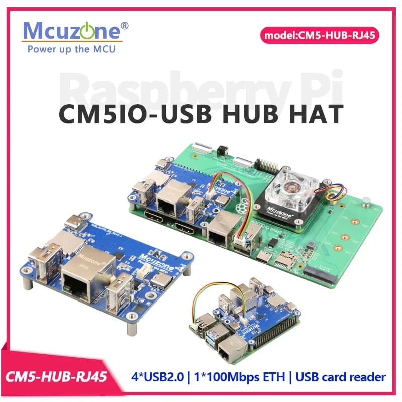 HUB HAT Raspberry Pi CM5 IO-USB, RJ45 100 Mbps Ethernet, lettore USB TFNNuovo
