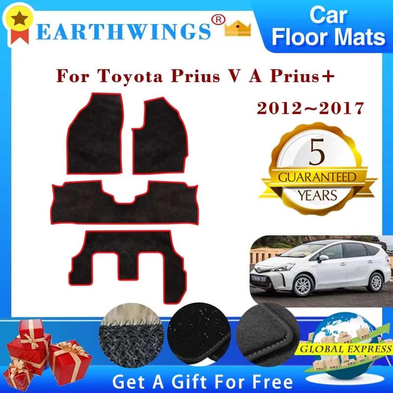 Tappetini auto per Toyota Prius V Alpha Prius + 2012 ~ 2017 7 posti Tappeti Pedane Tappeti antiscivolo Copertura Rilievi del piede Accessori
