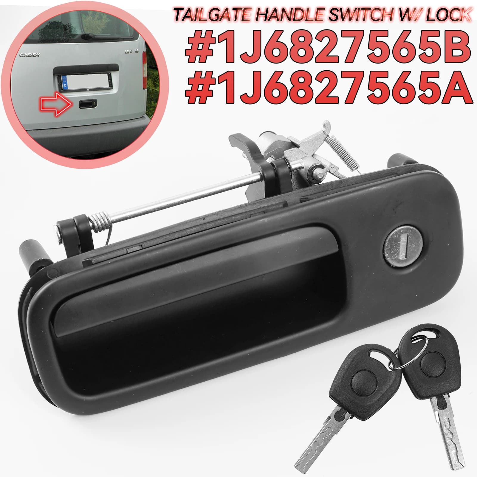 1J6827297G Car Rear Tailgate Trunk Boot Lock Cylinder Handle With 2 Keys 1J6827565B For 1997-2006 VW Golf MK4 Polo Seat Arosa