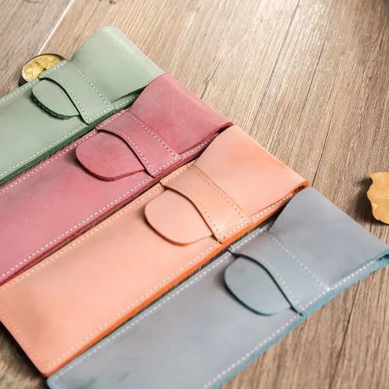 Vintage PU Leather Pen Protector Wear Resistant Frosted Flap Large Capacity Double Fountain Pen Storage Bag for Library Study
