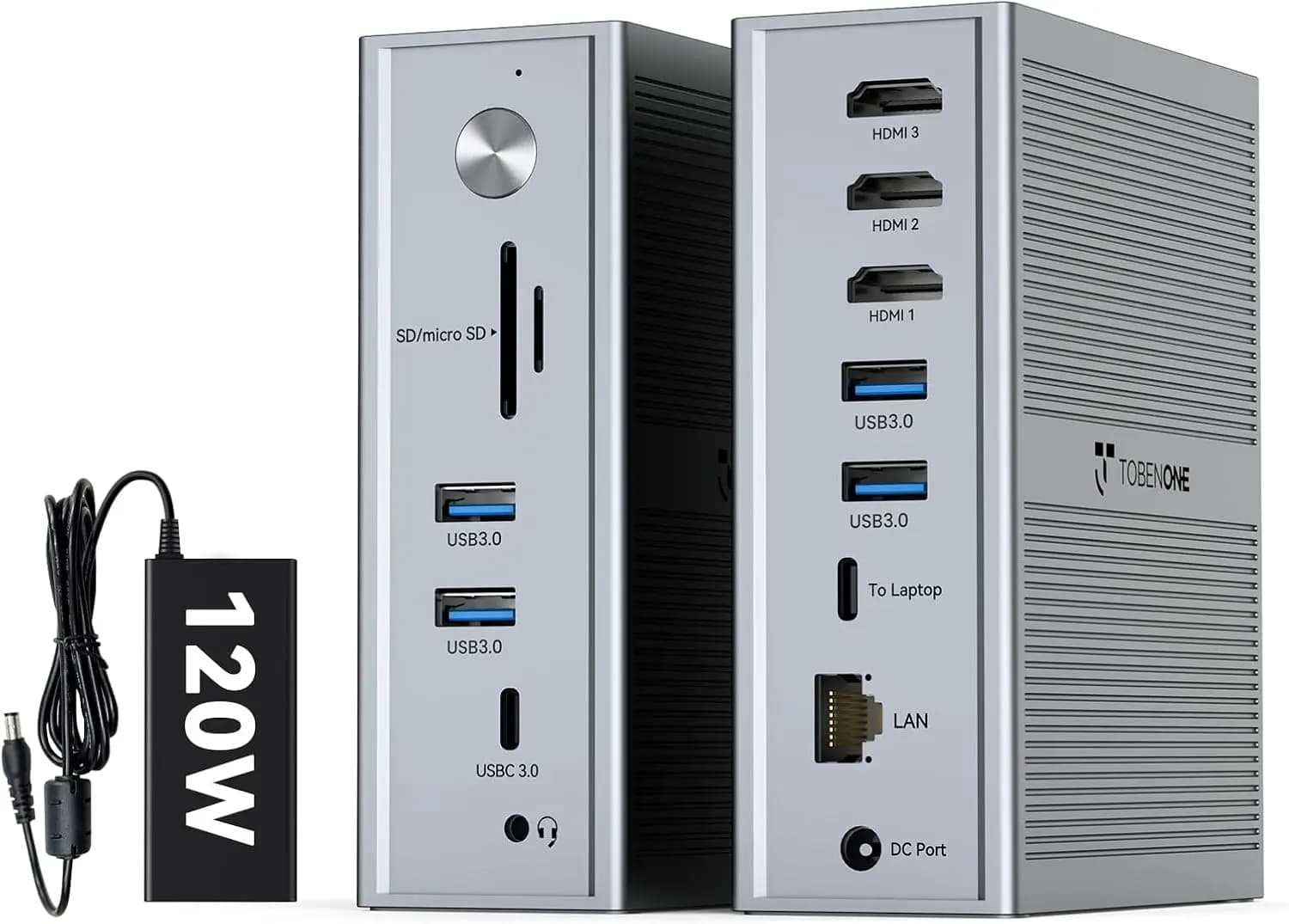Docking Station 14-in-1 per Triplo Monitor per MacBook e Windows, 3 HDMI, Alimentazione 120W, Porte USB