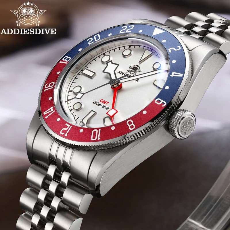ADDIESDIVE reloj hombre 20Bar Diving BGW9 Luminous AD2044 Swiss Ronda 515-24H GMT Quartz watch