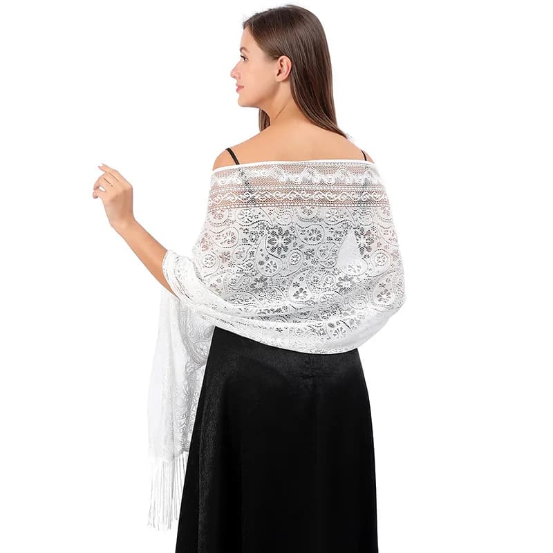 Elegant Women Lace Evening Party Shawl Scarf Cashew Hollow Mesh Wedding Shawls Scarves Wraps for Evening Dresses