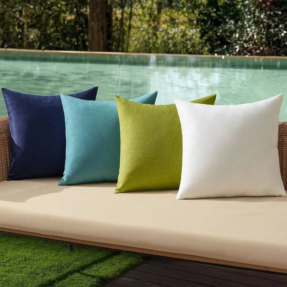 Set of 4 Linen Outdoor Pillow Covers, Waterproof, 18x18 Inches, Blue Green for Patio, Garden, Sofa
