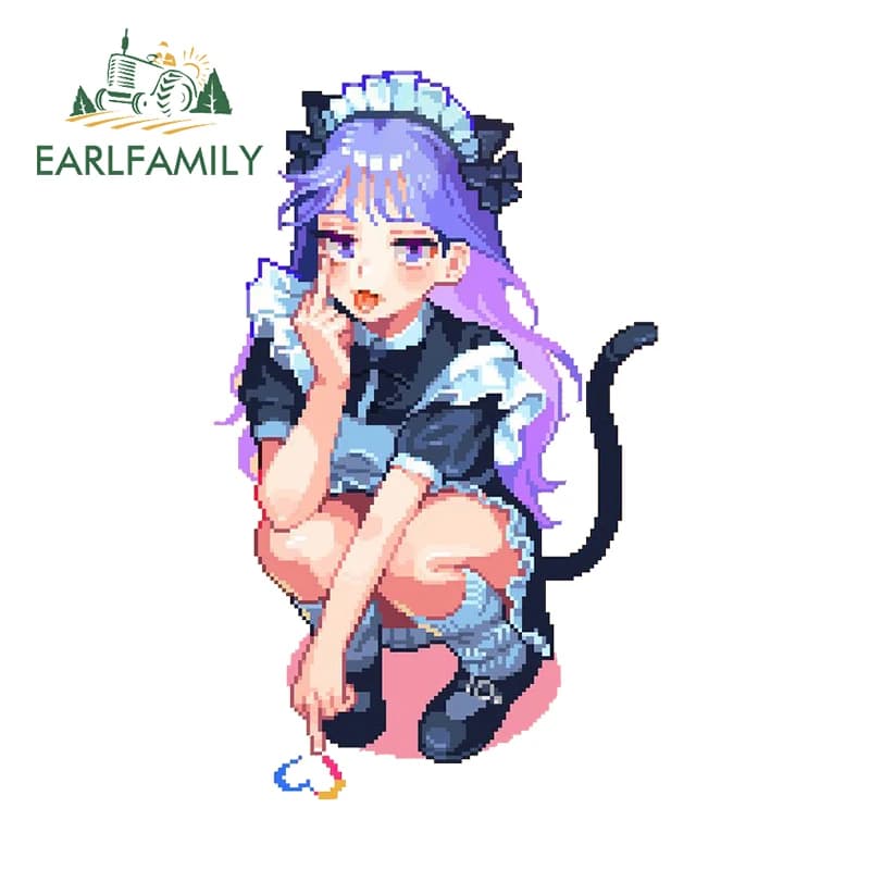 EARLFAMILY 13cm X 7.9cm per Pixel Style Cute Maid Girl Car Stickers protezione solare decalcomanie in vinile decorazioni per Laptop alla moda articoli per auto