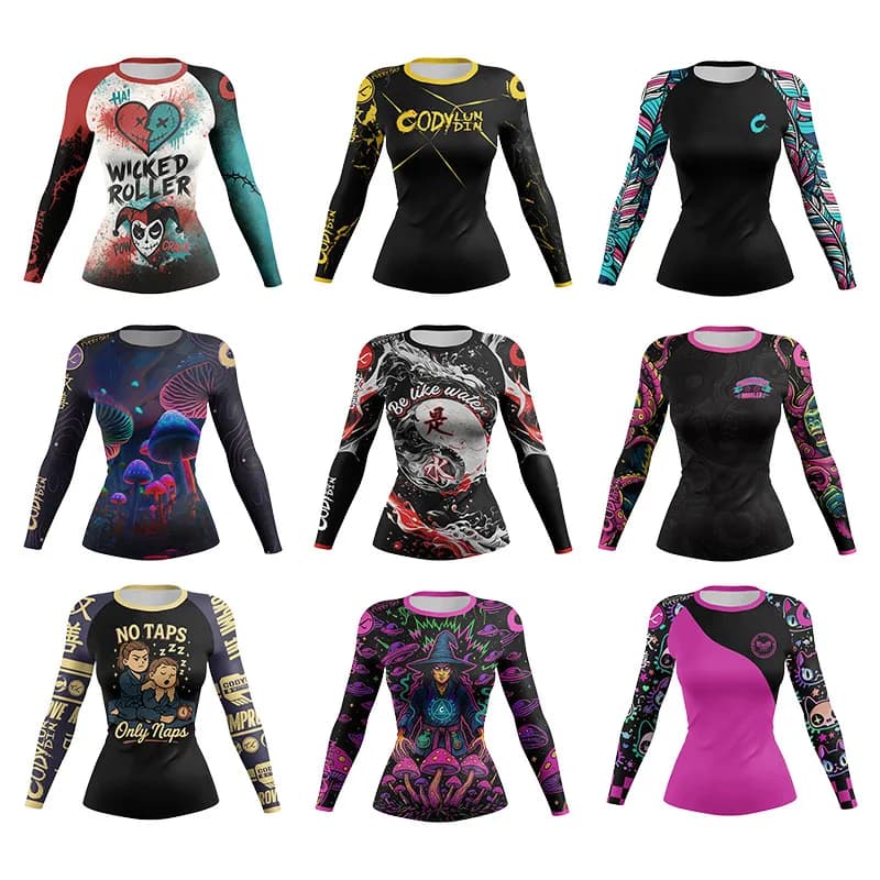 Cody Lundin Donna Rash Guard Abbigliamento da palestra MMA Compressione Abbigliamento sportivo Jiu Jitsu Rashguard T-shirt Boxe Grappling Camicia