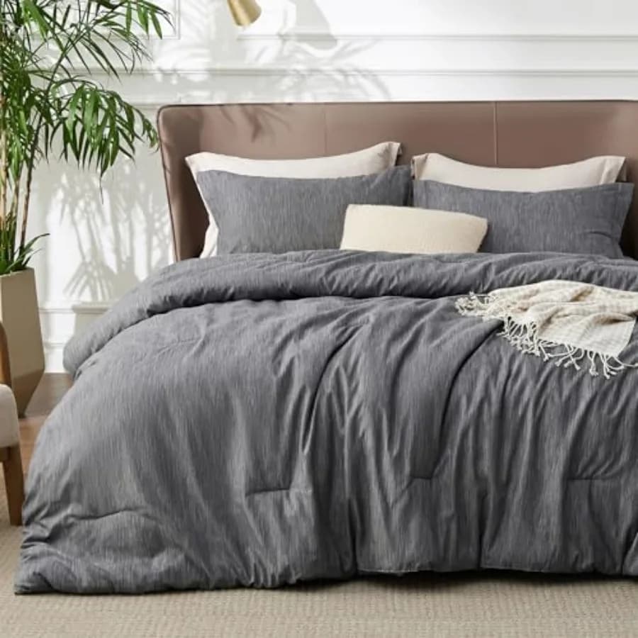 Set Copripiumino - Grigio Antracite, Morbido Set Letto per Tutte le Stagioni, Tinto Cationico, 3 Pezzi, 1 Copripiumino 104"x96" e 2 Federe