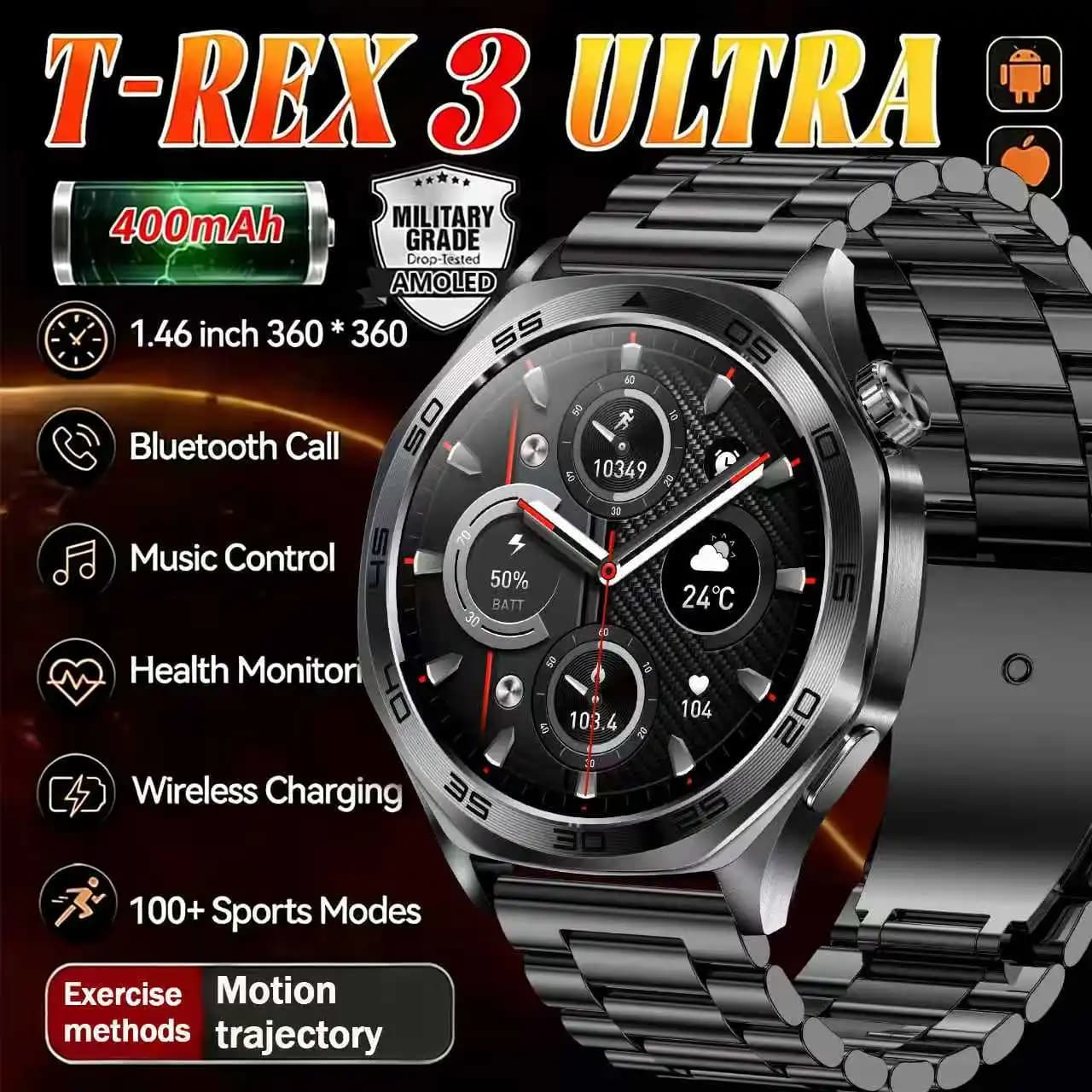 Smartwatch Uomo 2026 con Schermo LED da 1,46 Pollici, Torcia, Chiamate BT, Bussola per Sport all'Aperto, Monitoraggio Salute, Batteria Grande da 400mAh