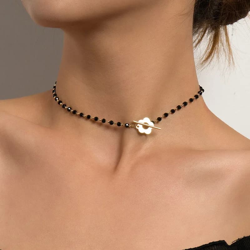 Collana girocollo LATS 2022 di lusso alla moda con fibbia OT, catena di perline in vetro di cristallo, per donna, con fiore e chiusura a collare, regalo