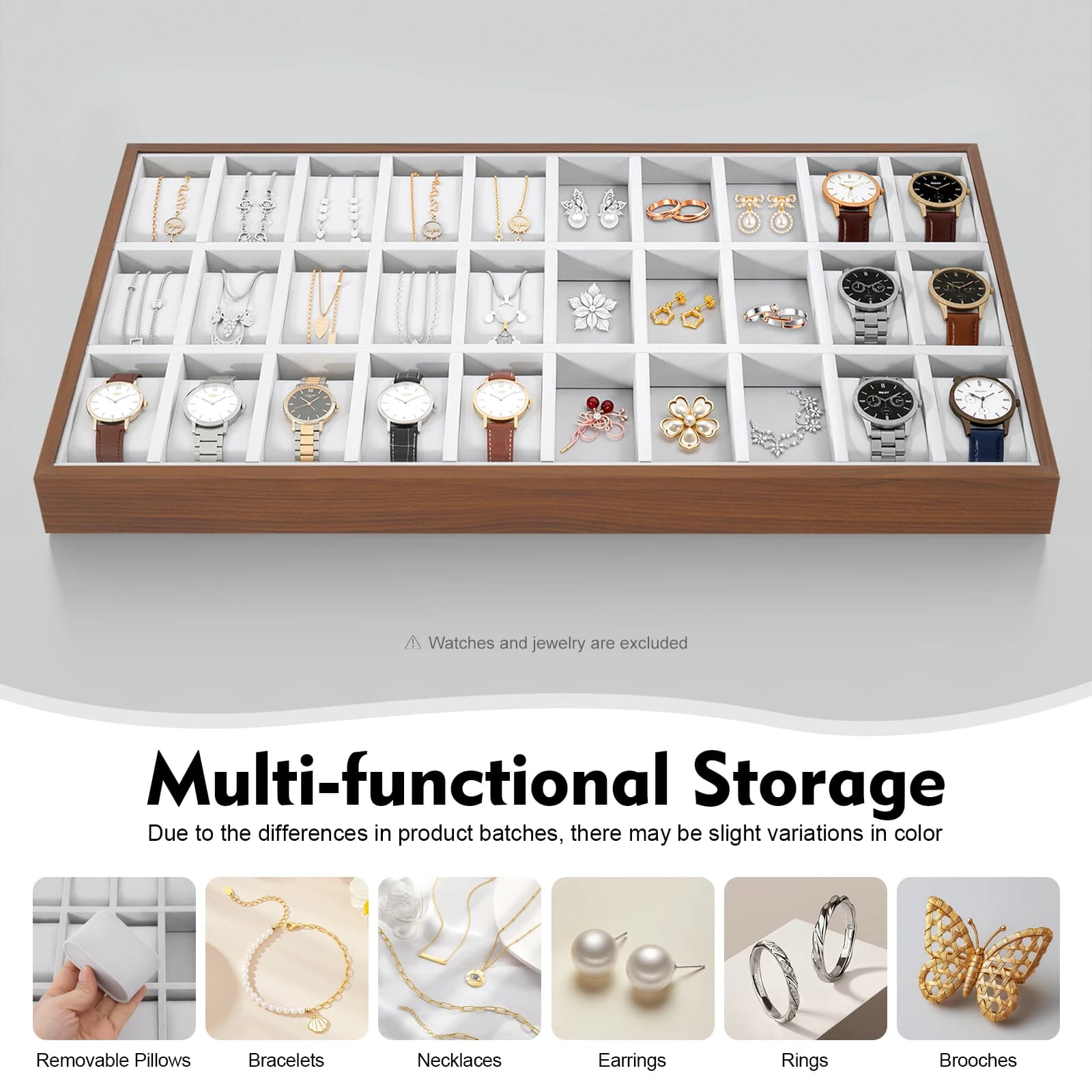 All-in-One 30 Compartment Organizer, Removable Pillows for Bracelets, Jewelry & Rings