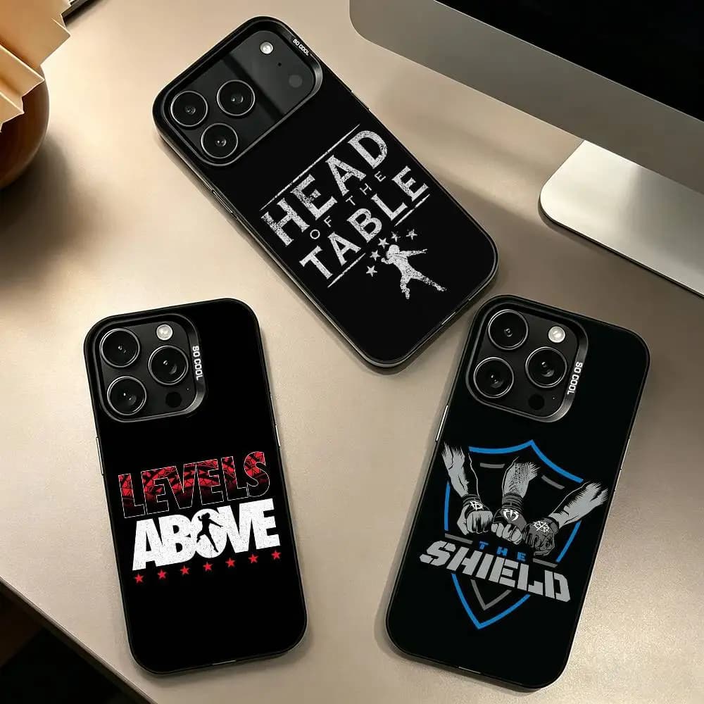Cover per iPhone con logo Roman R-Reigns W-Wrestler per iPhone 17, 16, 15, 14, 13, 12, 11 Plus, Pro Max, XS, Cover Colorata Argento e Nera