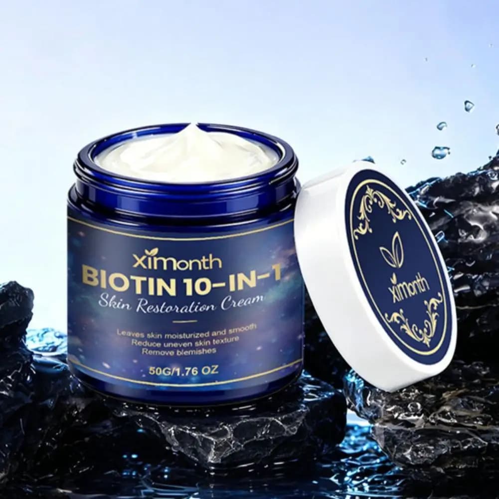 Crema viso antietà 10 in 1 con biotina, idratante levigante profondo, nutriente e riparatrice per pelli ruvide e opache di viso e collo