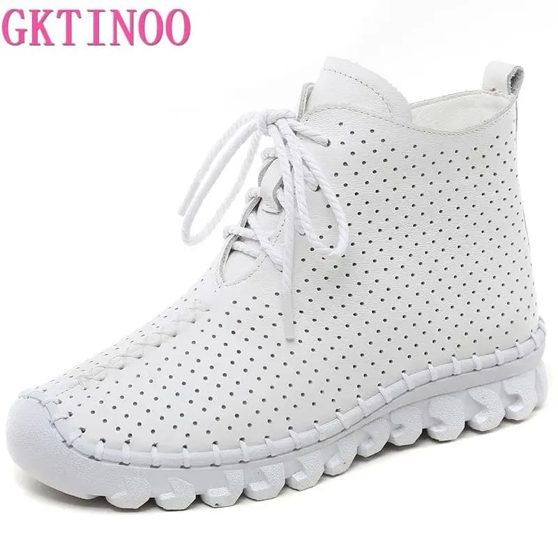 GKTINOO Scarpe in Vera Pelle da Donna, Stivaletti Moda Autunno Estate 2026, Sneakers Artigianali Morbide e Traforate, Scarpe Casual da Esterno