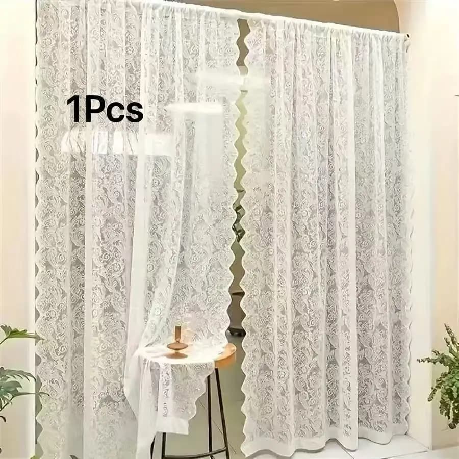 Tenda Trasparente in Pizzo Ricamato di Lusso Europeo, Eleganti Drappeggi in Tulle per Arredamento Casa