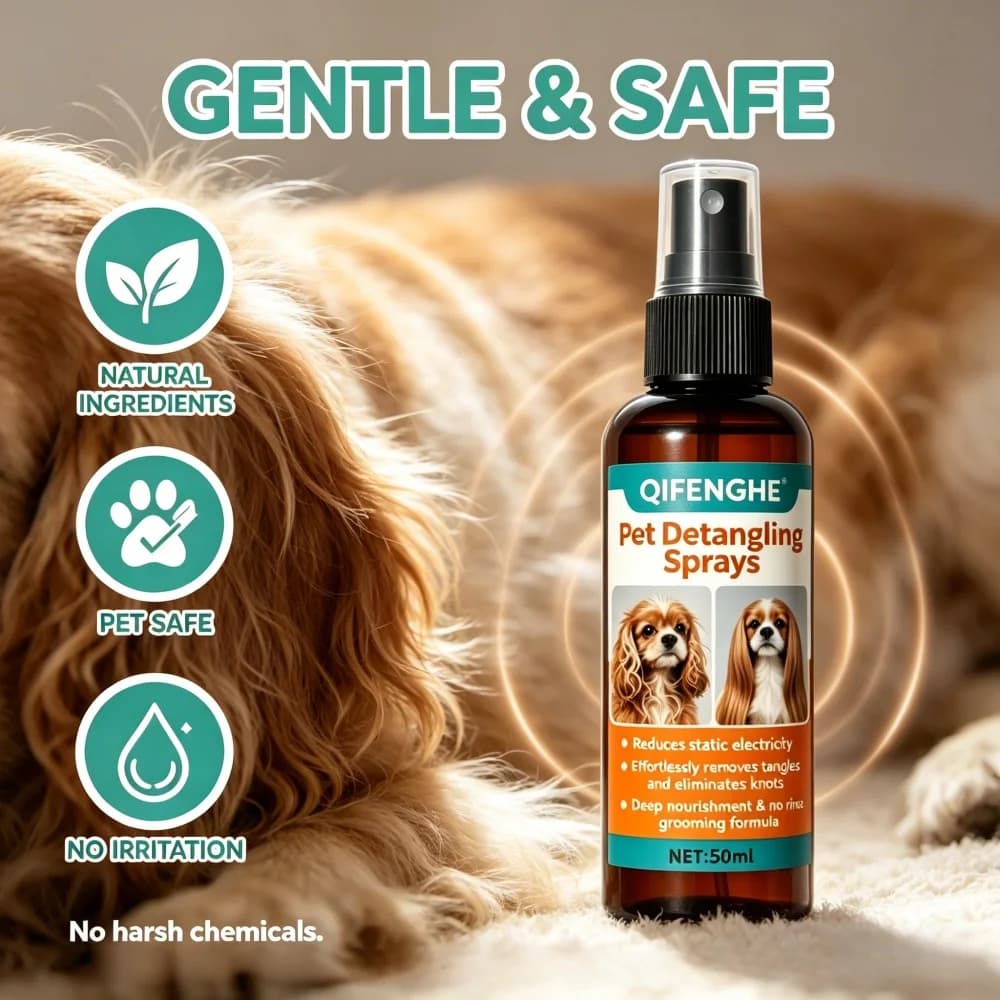 QIFENGHE 50ml Pet Detangling Spray, Leave-In Conditioner for Dogs & Cats, Reduce Static & Eliminate Knots, No-Rinse Grooming Spr