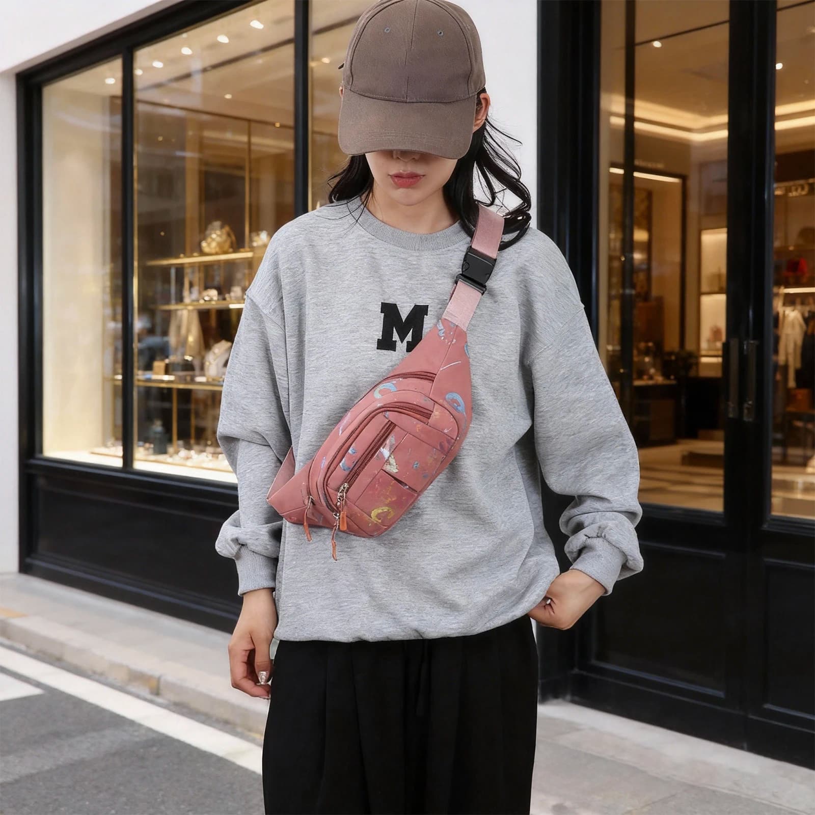 Eleganti marsupi da donna Borsa da cintura in tessuto Oxford impermeabile da esterno con tracolla estesa per la corsa in campeggio e la caccia