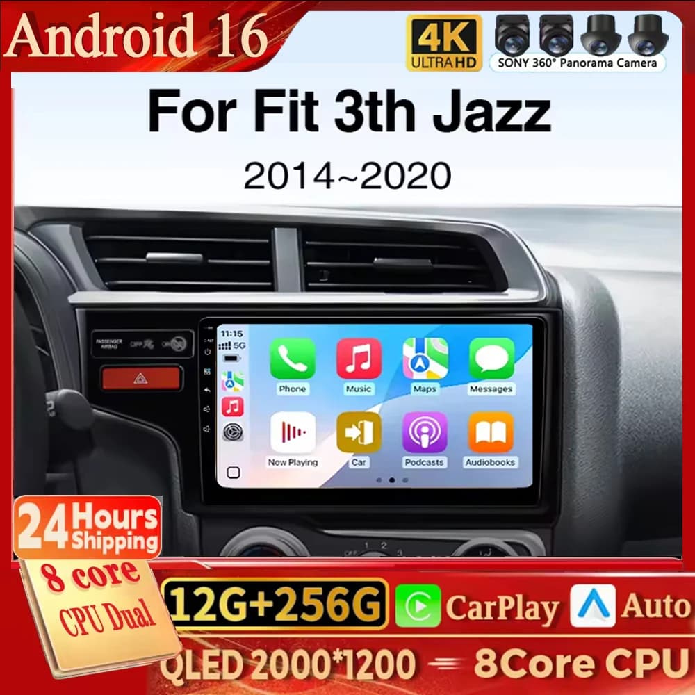 Android 16 Carplay for Honda Fit 3rd Generation Jazz 2014 2016 2017 2018 2019 2020 Autoradio Multimedia Video Player GPS navigation H