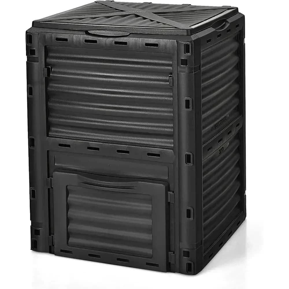 80 Gallon Outdoor Compost Bin with Lid and Bottom Door for Garden Waste and Fertilizer (Black)