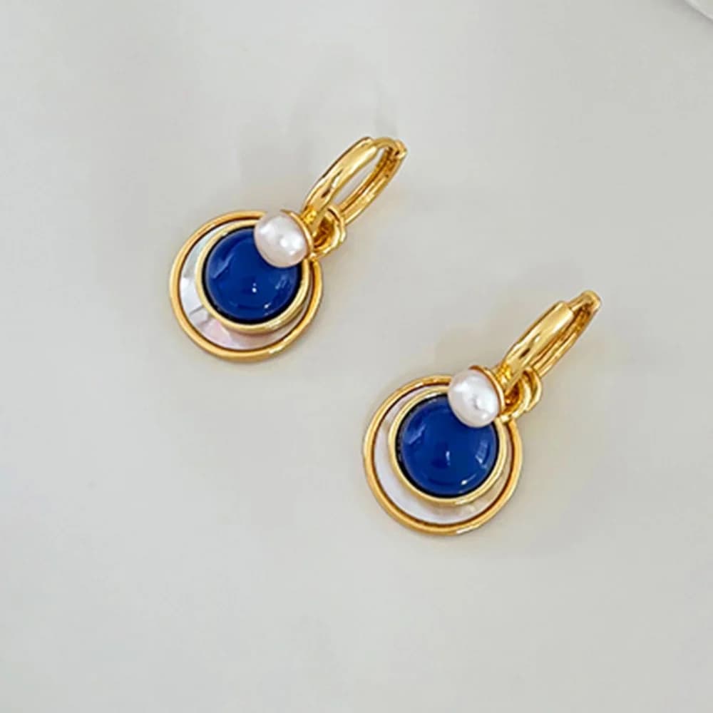 French Vintage Shell Pearl Drop Earrings Gold Plated Elegant Statement Jewelry