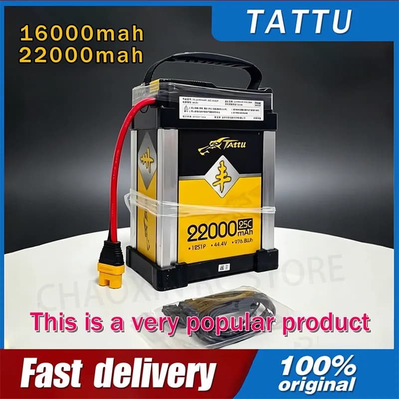 Batteria ricaricabile ai polimeri di litio TATTU 16000mah 22000mah 44.4V 25C 12S Lipo adatta per droni agricoli