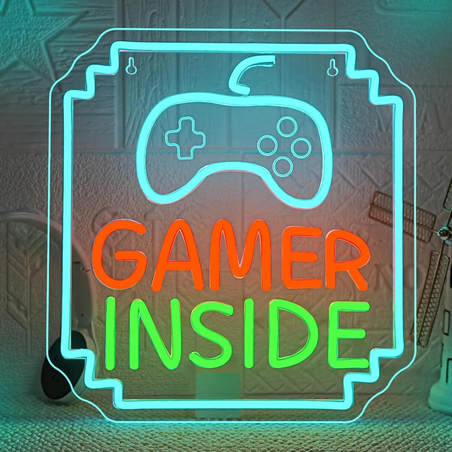 Insegna Luminosa a LED Neon GAME INSIDE, Decorazione da Parete per Sala Giochi, Camera da Letto, Sala da Gioco, Bar, Caffetteria, Dimmerabile USB, Idea Regalo