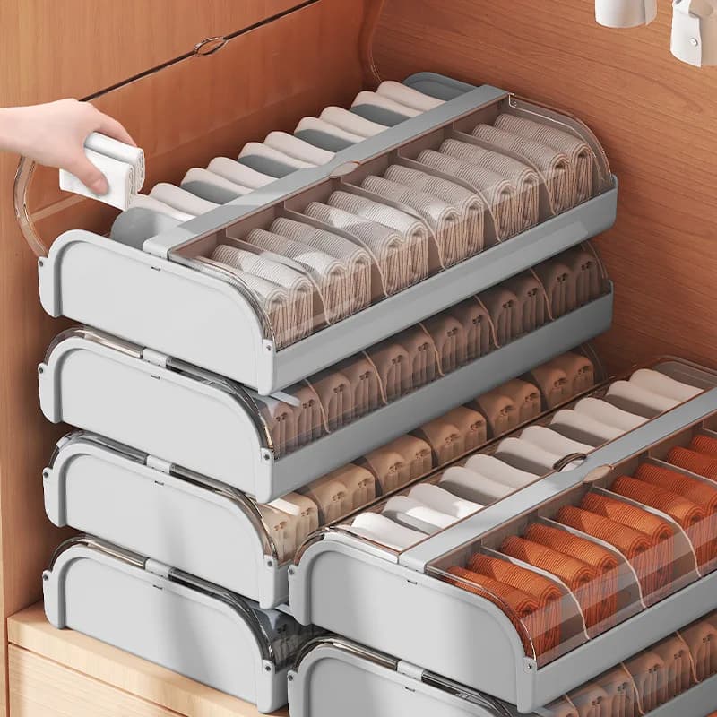 Scatola porta calzini, contenitore organizer per biancheria intima con coperchio, organizer impilabile tre in uno