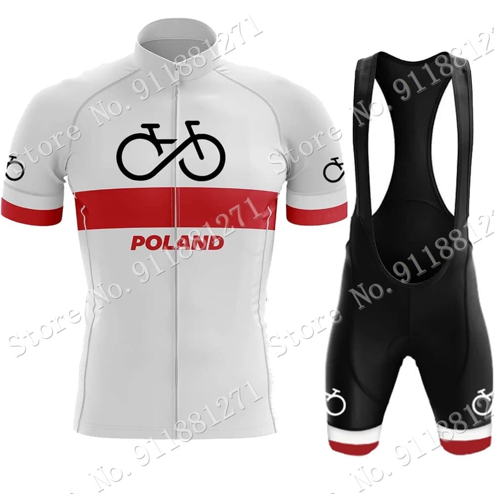 Poland 2023 Team Men's Cycling Team Set Summer Clothing Polish Road Bike Jumpsuit Mountain Bike Shirt Shorts with MTB Maillot Suspenders