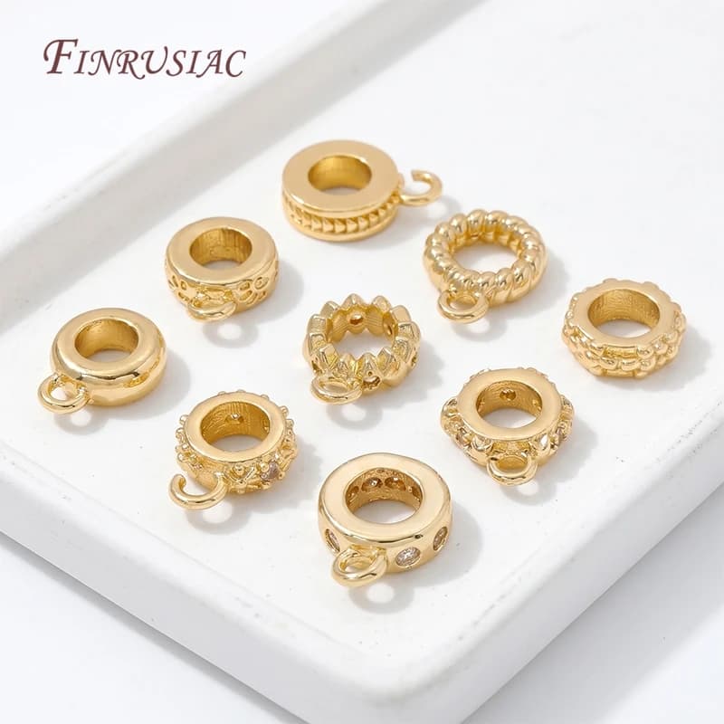 Supporti per gioielli placcati oro 14K con zirconi, supporti per pendenti con zirconi intarsiati con anello, connettori rotondi per collane e bracciali