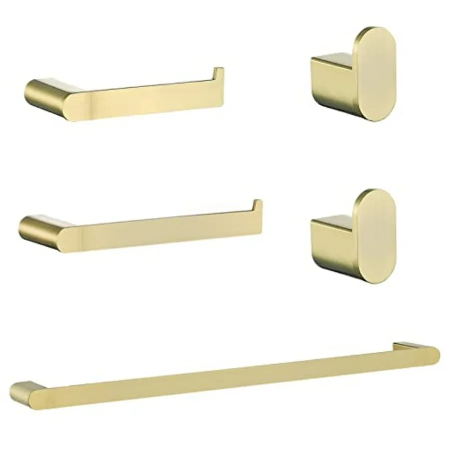 Set di portasciugamani da bagno: acciaio inossidabile oro spazzolato, kit da parete in 5 pezzi con portasciugamani 9,8/23,6, porta carta igienica