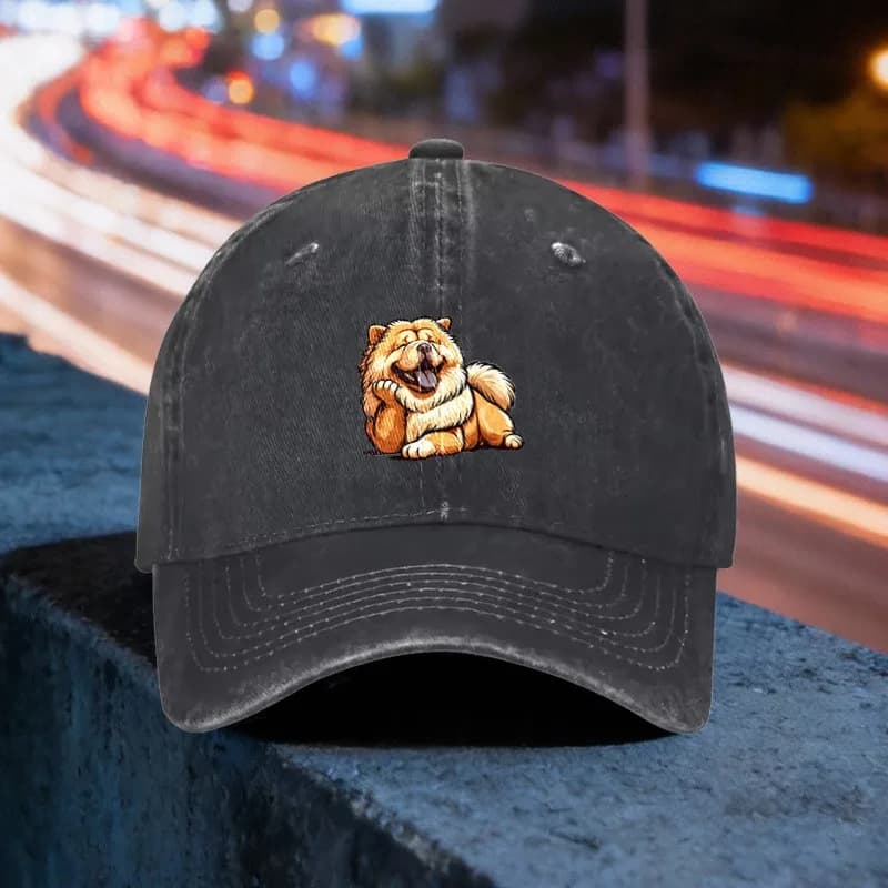 Cute Chow Chow Dog Graphic Washed Baseball Cap Adjustable Casual Cotton Hat