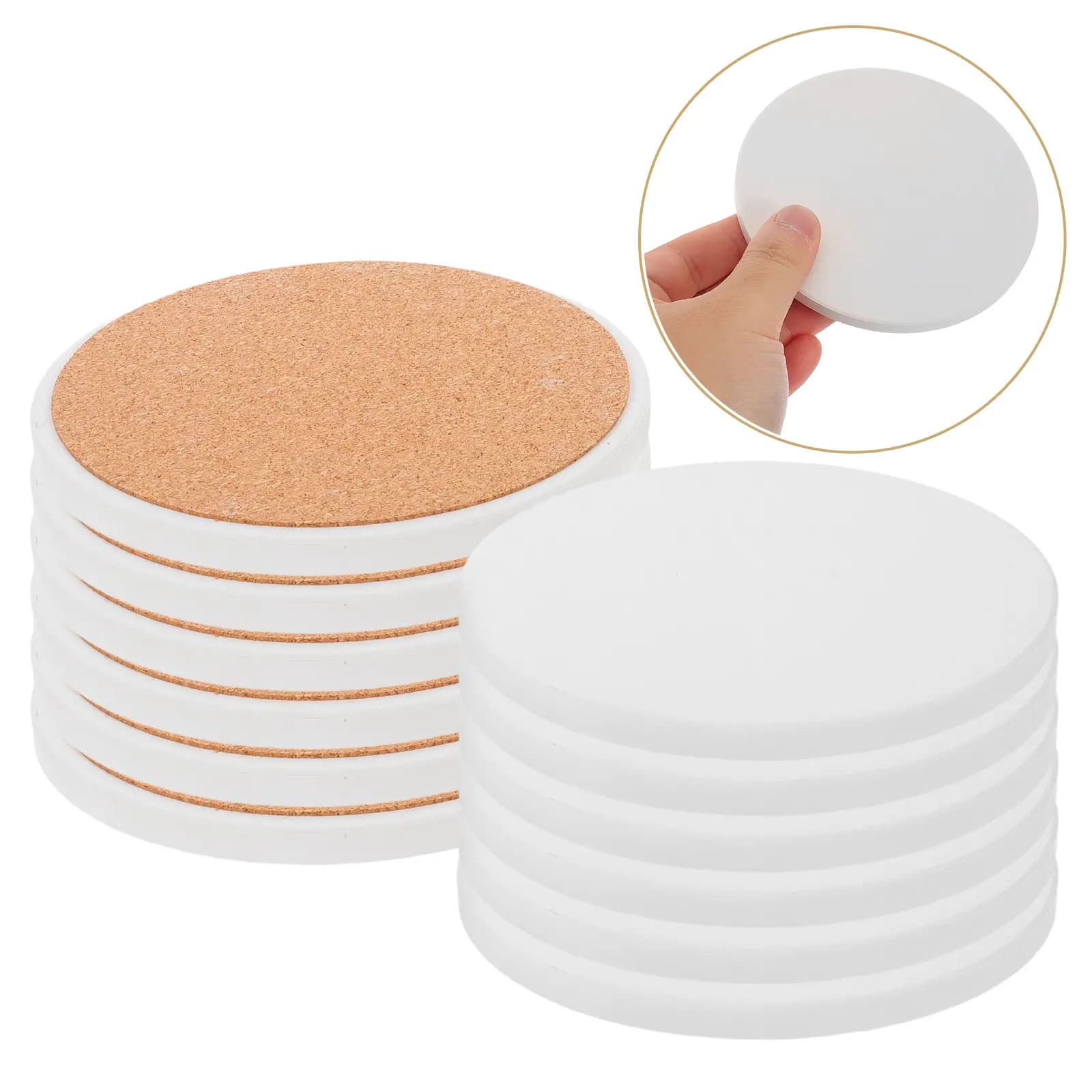 12pcs Sublimation Coasters Blanks White Round Ceramic Coasters with Cork Backing Pads Heat Transfer for DIY Crafts Painting Home