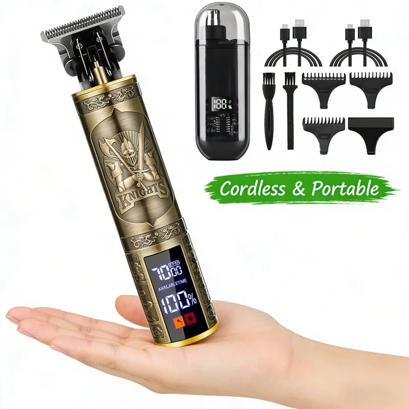 T9 Professional Portable Electric Hair Cutter Kit USB Rechargeable Shaver with Pettini Metal Body Guide, Men's Gift