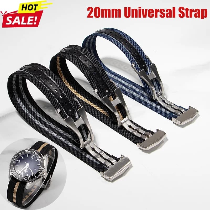 Cinturino per orologio a coste premium con chiusura deployante in nylon da 20 mm per Omega, cinturino sportivo con fibbia pieghevole per uomo