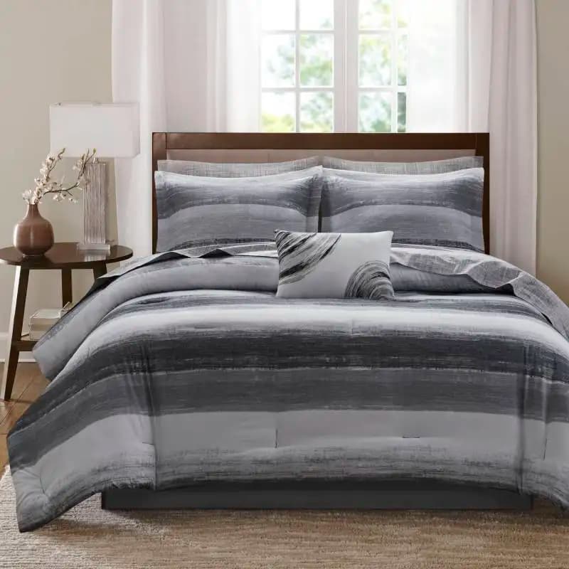 9-Piece Cal King 9 Piece Comforter Set with Cotton Bed Sheets,Black