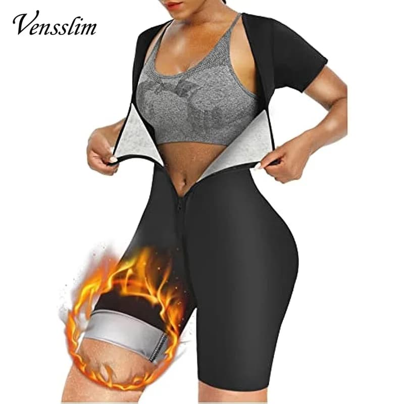 Vensslim Full Body Shaper Sauna Sweat Suits Women Weight Loss Workout Vest Waist Trainer Plus Size Shirt Gym Slimming Shapewear
