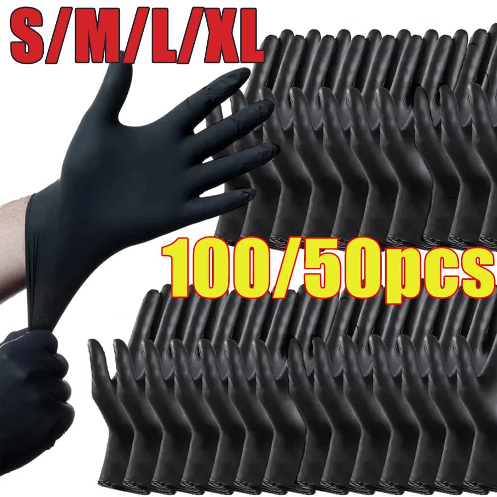 100/50/10pcs Guanti per tatuaggio in nitrile nero Guanto per pulizia usa e getta S/M/L/XL Guanti in lattice per piatti impermeabili Accessori per tatuaggi