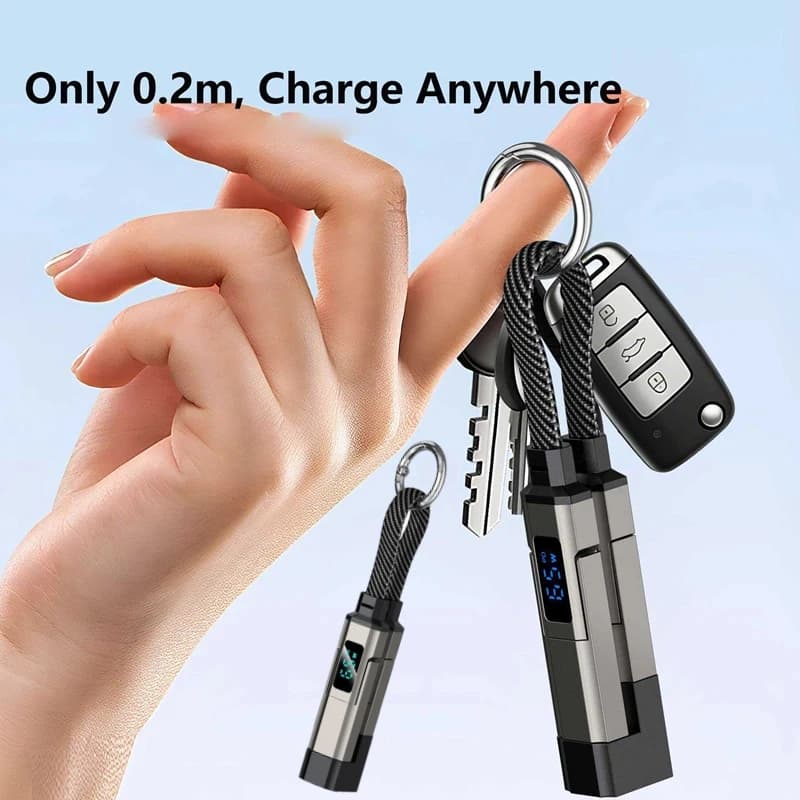 65W 4 in 1 Short Type C Keychain Data Cable Digital LED Display Super Fast Charging PD Wire for iPhone 17 16 15 Samsung Android