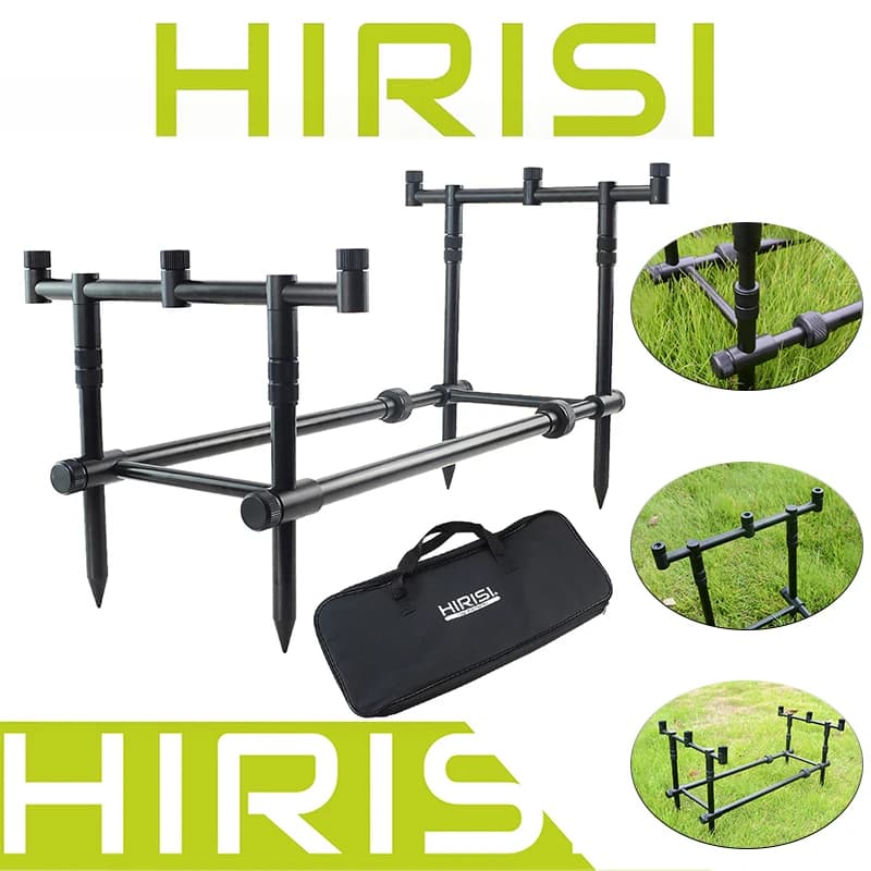 Hirisi Aluminium Carp Fishing Rod Pod Set Bank Sticks and Buzz Bar for 3 Fishing Rods