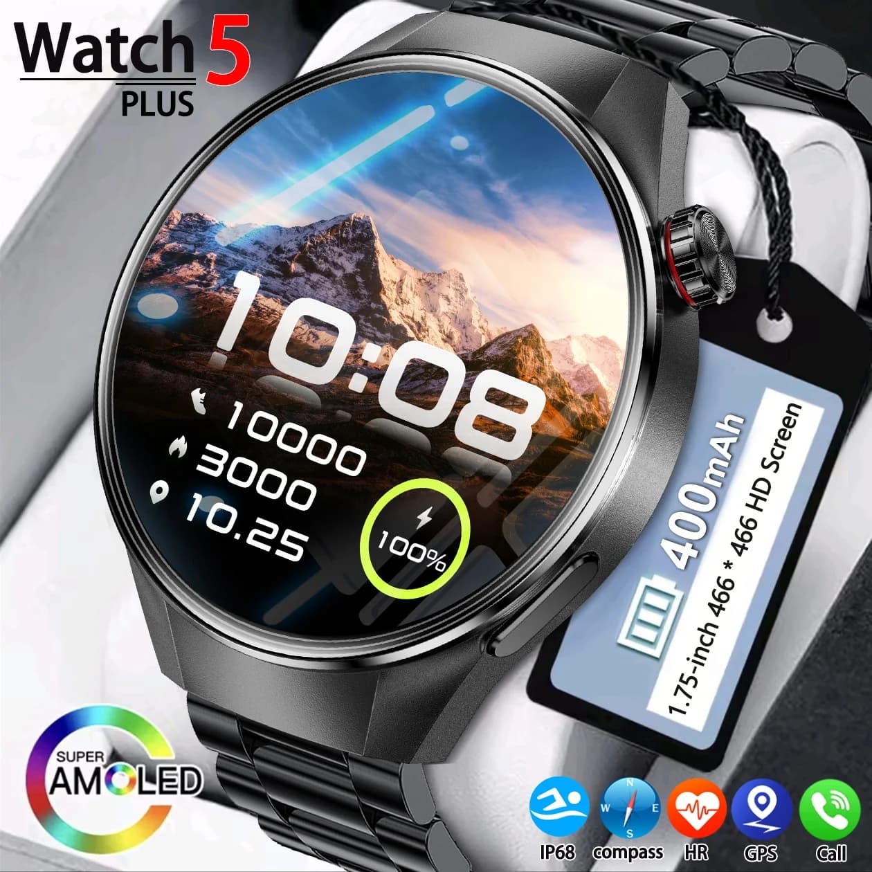 2025 New Watch G5 Plus Sport SmartWatch Men's HD AMOLED GPS Screen Track Cardiac Frequency Waterproof Bluetooth Smartwatch