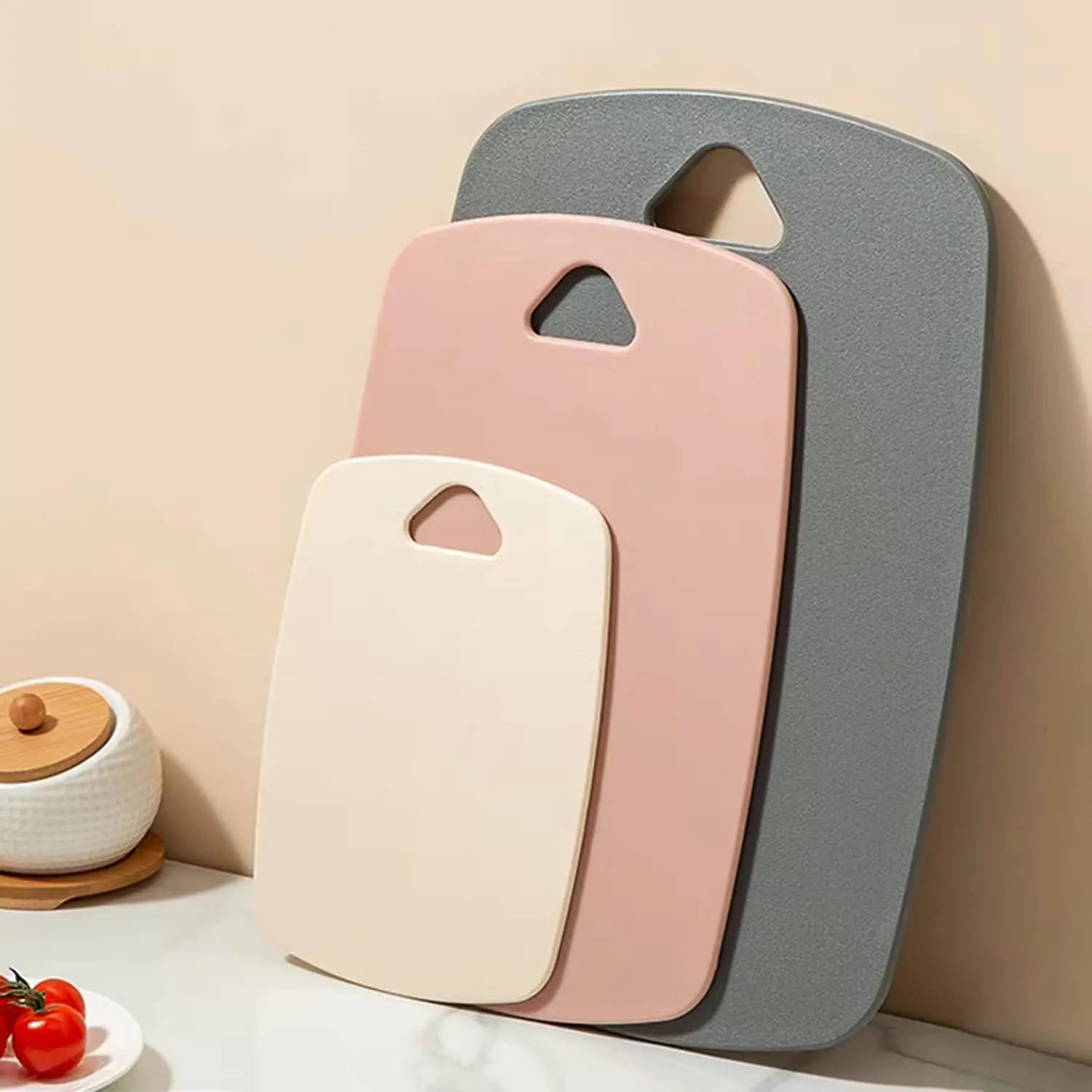 Plastic Cutting Board Set of 3 for Kitchen, Thick Chopping Boards with Easy Grip Handle, Dishwasher Safe (Pink, 3Pcs)
