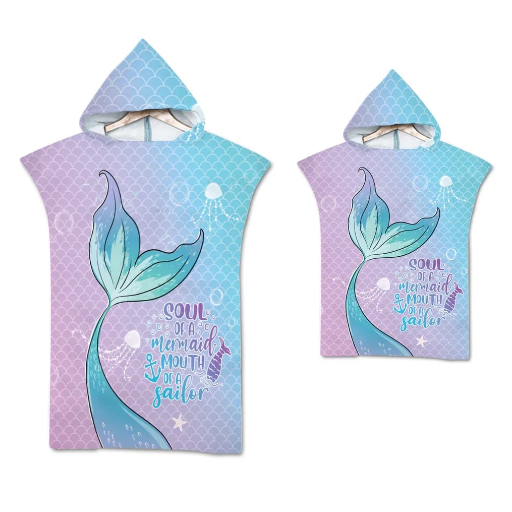 Asciugamano con cappuccio a forma di sirena, telo mare, accappatoio da spiaggia con cappuccio per ragazze, per le vacanze estive