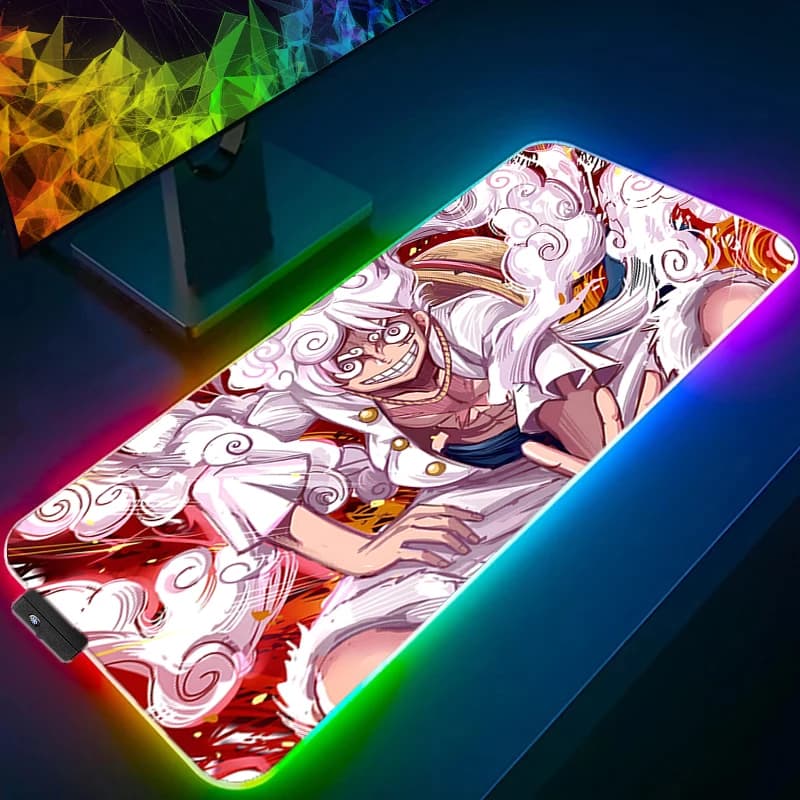 Tappetino Mouse LED One Piece Luffy, Decorazione per Gamer, Tappetino da Scrivania RGB XXL, Accessori Gaming, Tappetino Retroilluminato per Tastiera