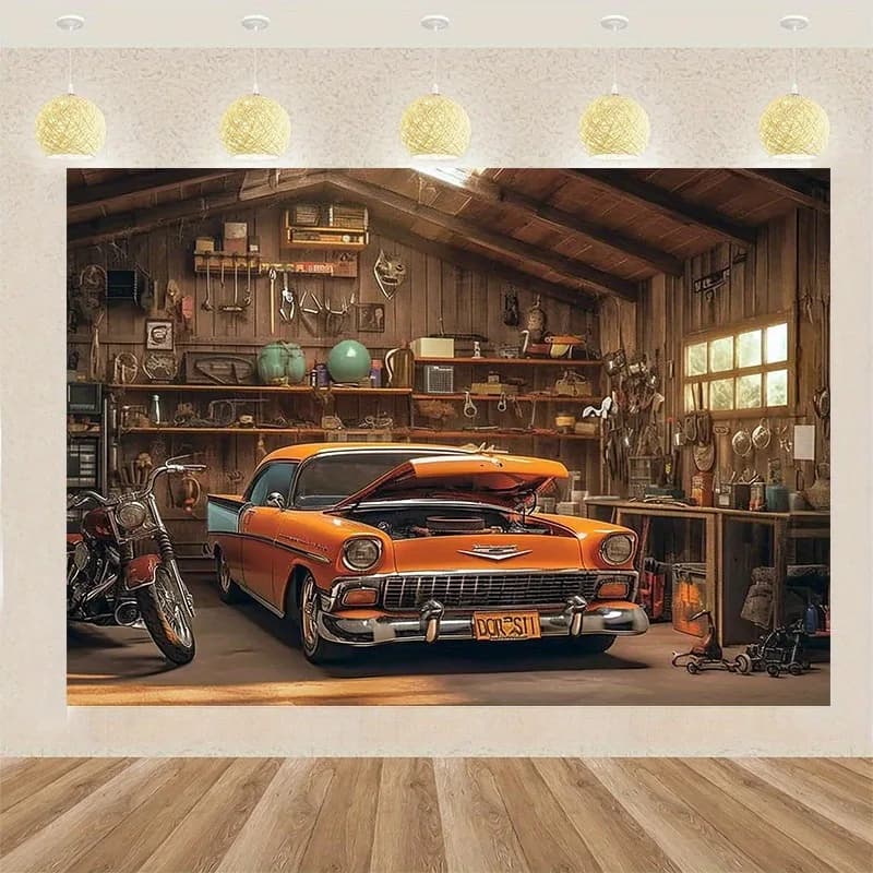 Classic Garage Workshop Tapestry: Auto Enthusiast's HavenWall decoration background cloth, bedroom room home decoration