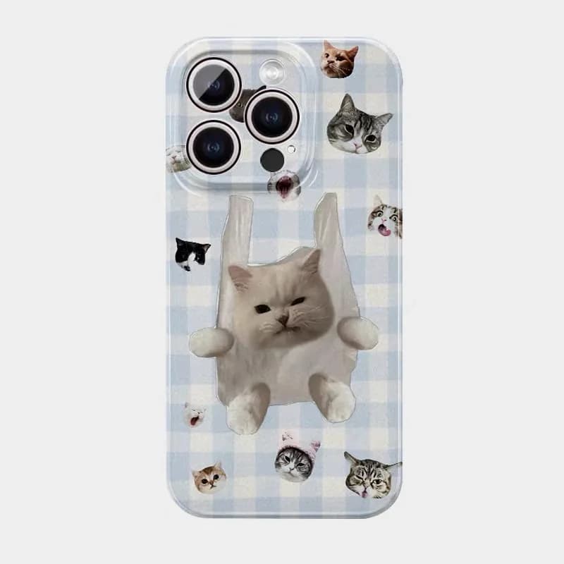 Custodia per telefono in acrilico blu a quadretti con gatto per iPhone 17 Air, 16E, 15 Pro Max, 14 Plus, 13, 12 Mini, 11 Pro, 16 Plus, XR, XS Max