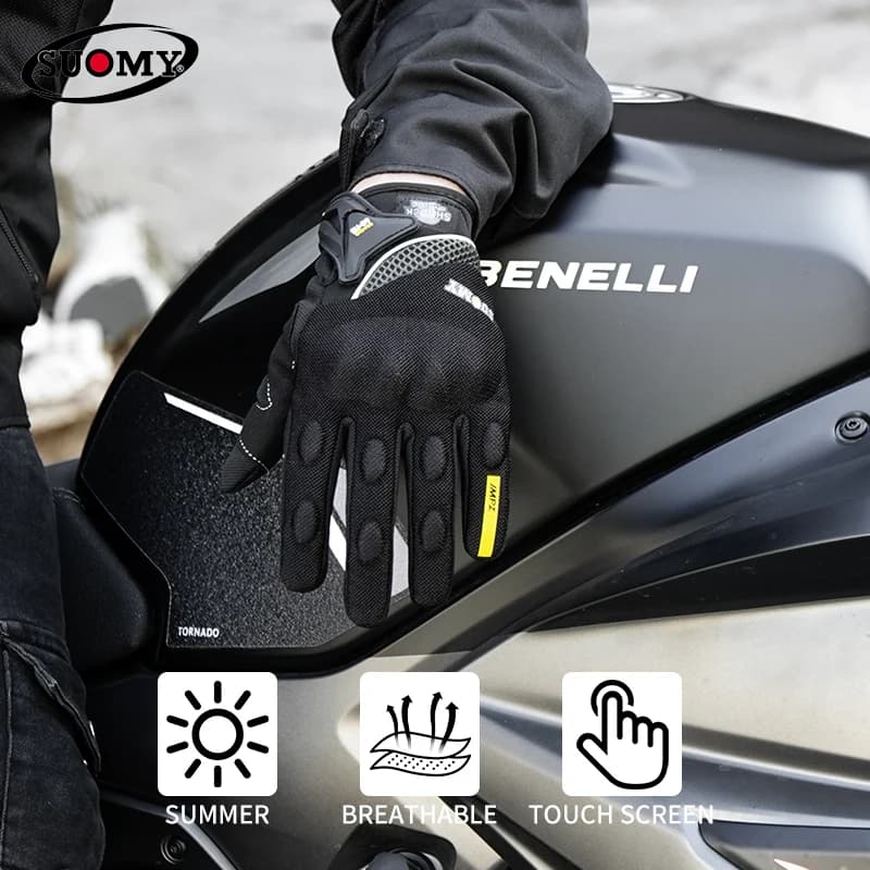 SUOMY Lightweight Summer Motorcycle Gloves Touchscreen Breathable Full Finger for Men Women Motorbike Racing Cycling Gloves